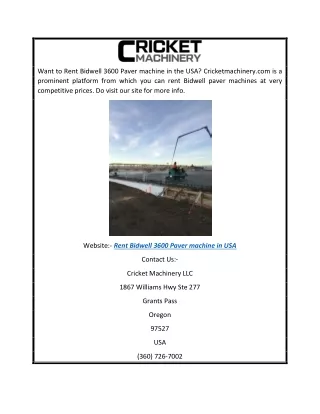 Rent Bidwell 3600 Paver Machine in Usa  Cricketmachinery.com