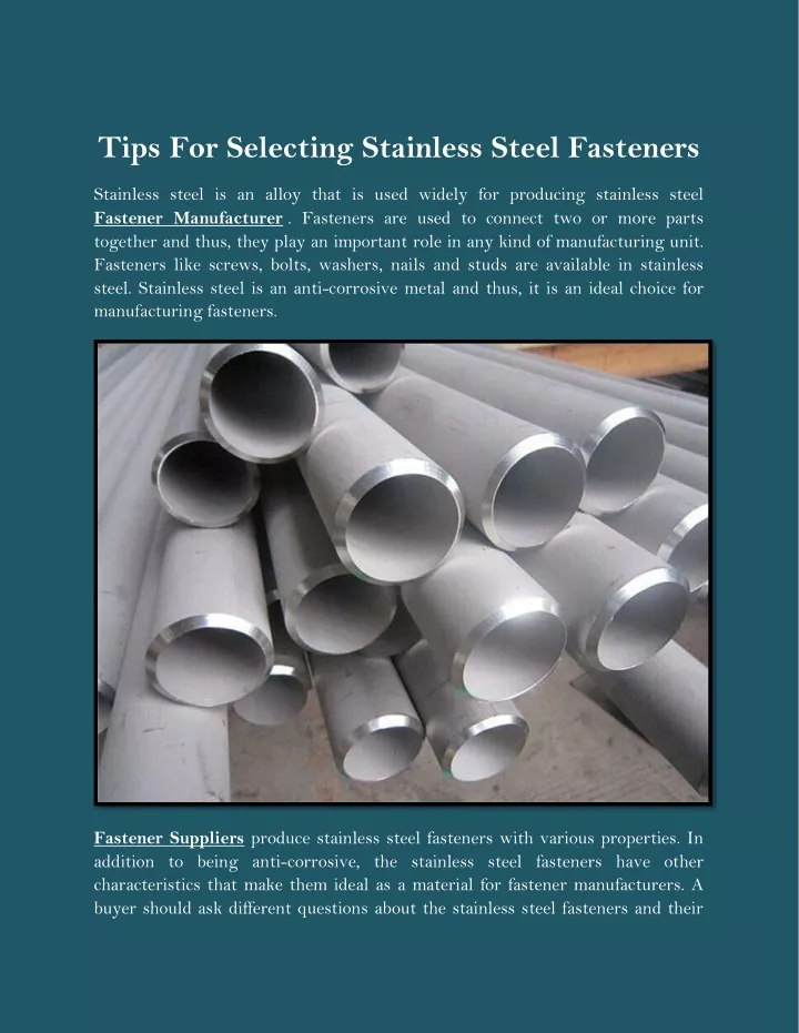 tips for selecting stainless steel fasteners