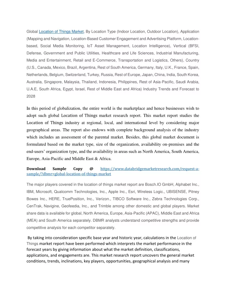 global location of things market by location type