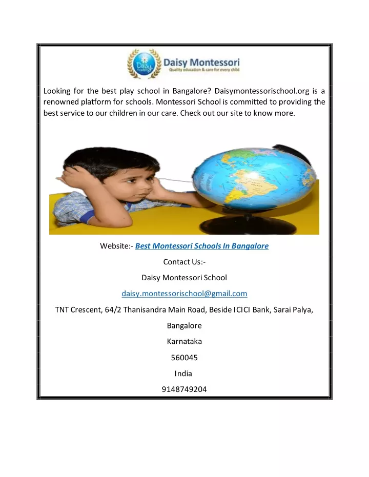 looking for the best play school in bangalore