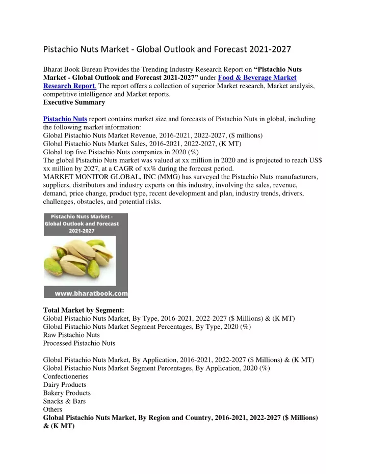 pistachio nuts market global outlook and forecast