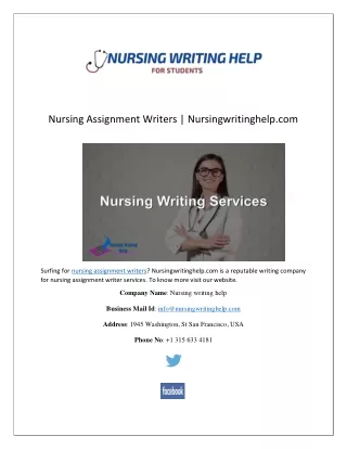 Nursing Assignment Writers | Nursingwritinghelp.com