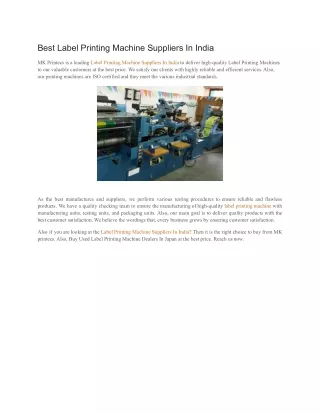 Best Label Printing Machine Suppliers In India