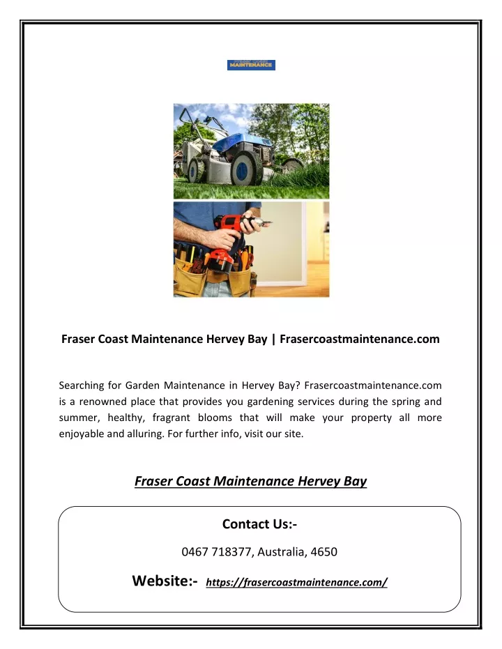 fraser coast maintenance hervey