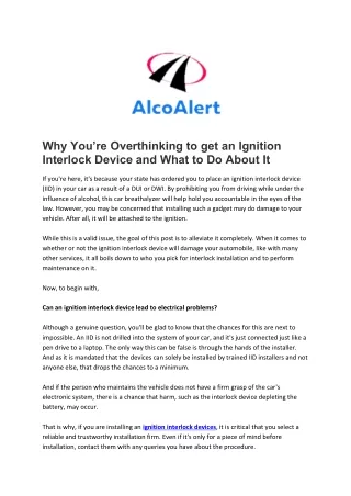 Why You’re Overthinking to get an Ignition Interlock Device and What to Do About It