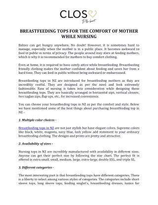 Breastfeeding Tops for the Comfort of Mother While Nursing