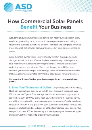 How Commercial Solar Panels Benefit Your Business
