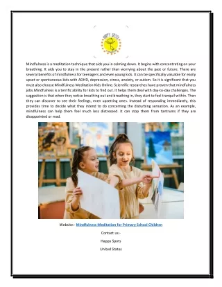 Mindfulness Meditation for Primary School Children | Happyspots.info