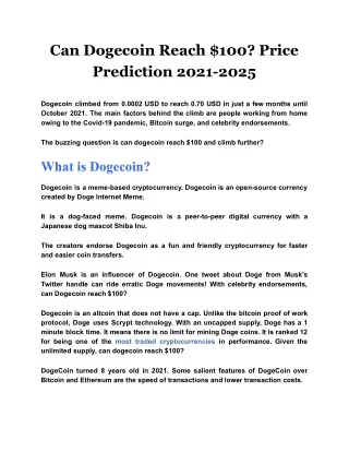 can dogecoin reach 100 price prediction 2021 2025