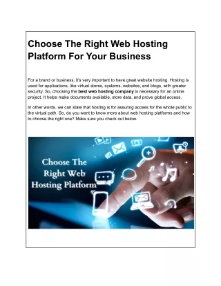How To Choose The Right Web Hosting Platform For Your Business