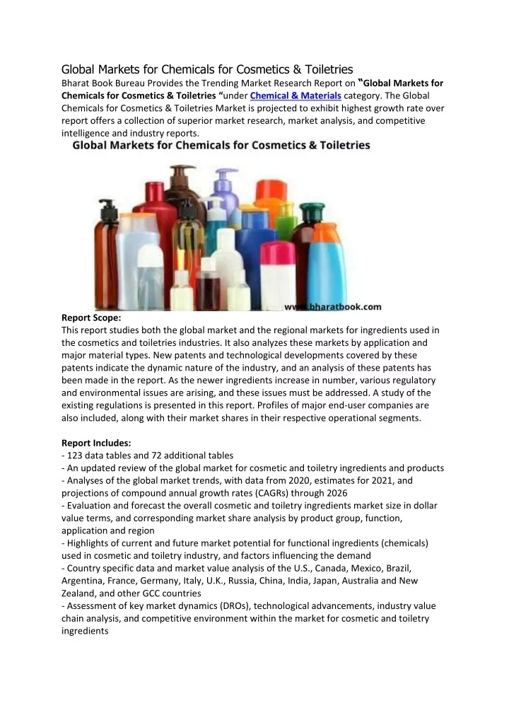 global markets for chemicals for cosmetics