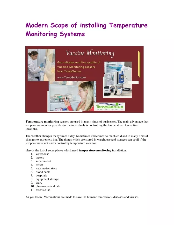 modern scope of installing temperature monitoring
