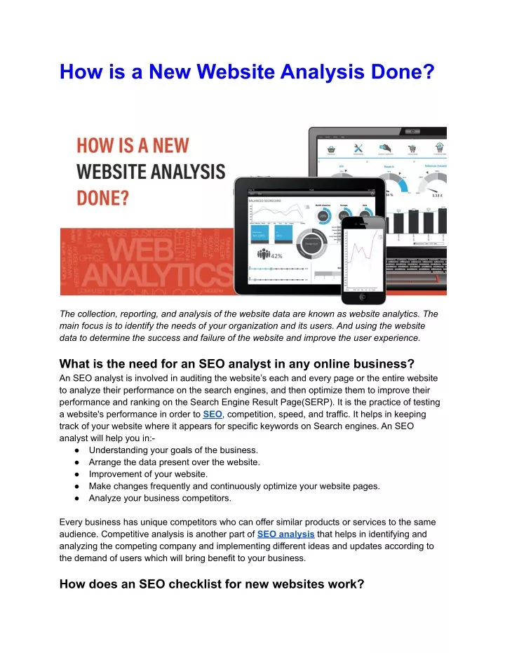 how is a new website analysis done