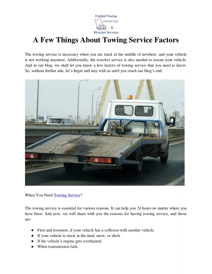 a few things about towing service factors