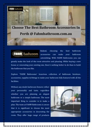 Choose The Best Bathroom Accessories In Perth @ Fahmbathroom.com.au