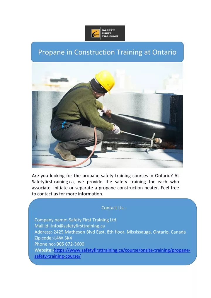 propane in construction training at ontario
