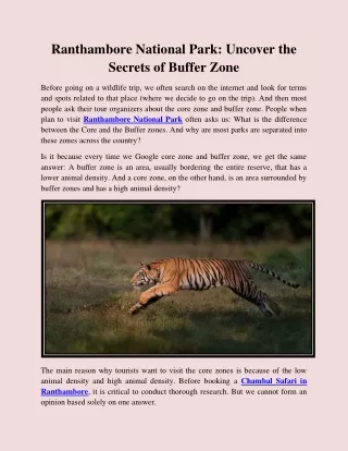 Ranthambore National Park: Uncover the Secrets of Buffer Zone