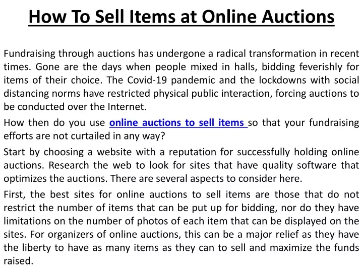 how to sell items at online auctions