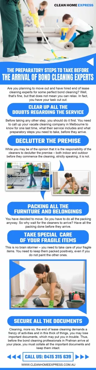 THE PREPARATORY STEPS TO TAKE BEFORE THE ARRIVAL OF BOND CLEANING EXPERTS