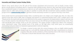 Innovative and Unique Custom Hockey Sticks