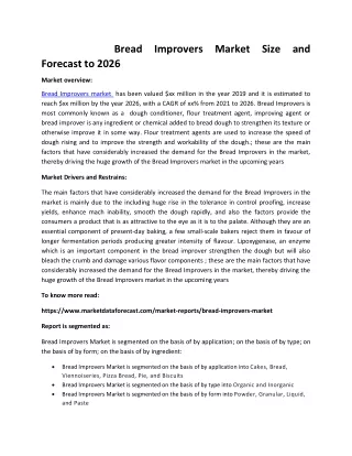 bread improvers market size and forecast to 2026
