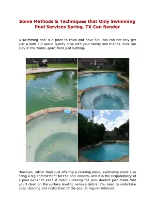 Some Methods & Techniques that Only Swimming Pool Services Spring, TX Can Render