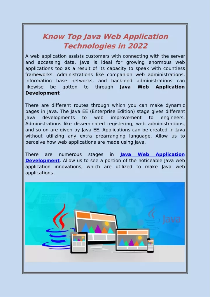 know top java web application technologies in 2022