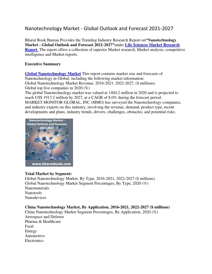 nanotechnology market global outlook and forecast