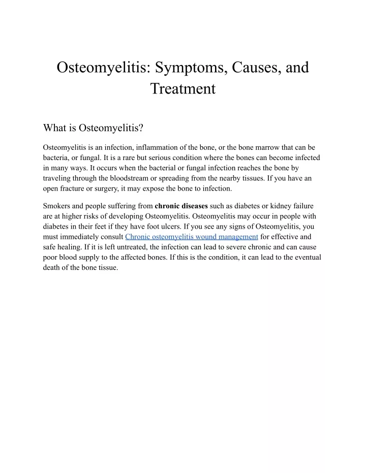 osteomyelitis symptoms causes and treatment