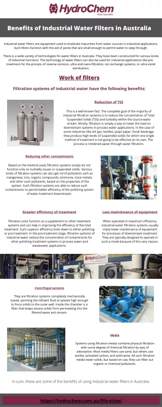 Benefits of Industrial Water Filters in Australia