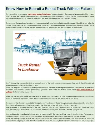 Know How to Recruit a Rental Truck Without Failure