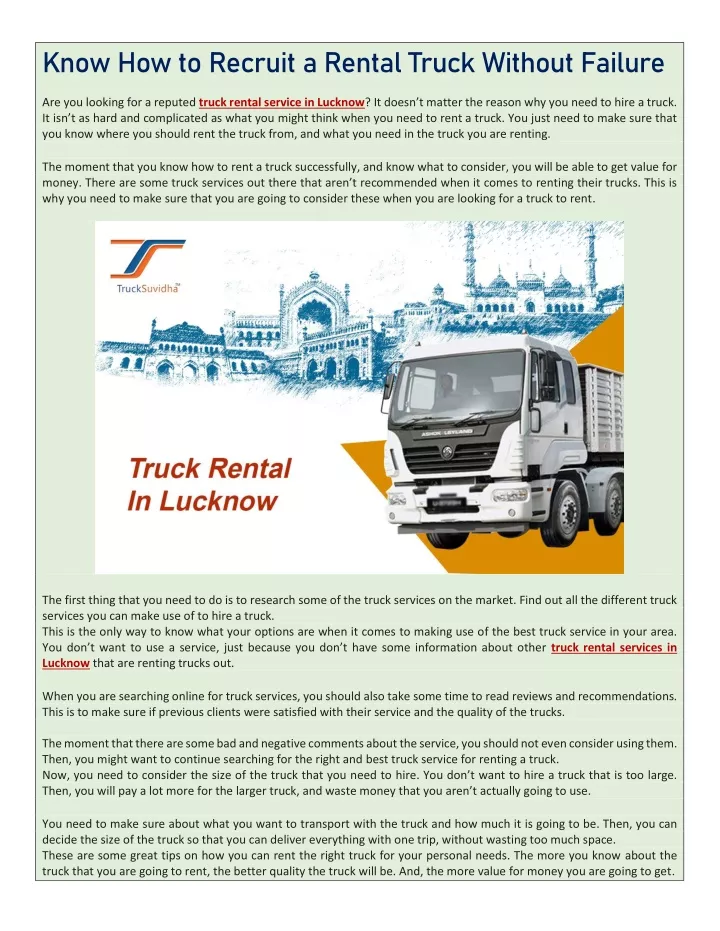 know how to recruit a rental truck without