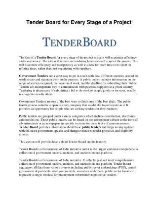 Tender Board, Govt. and Public Tender