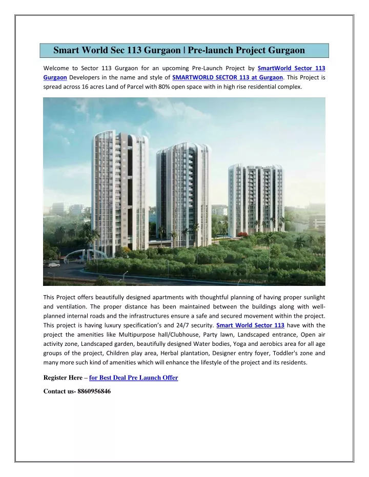 smart world sec 113 gurgaon pre launch project