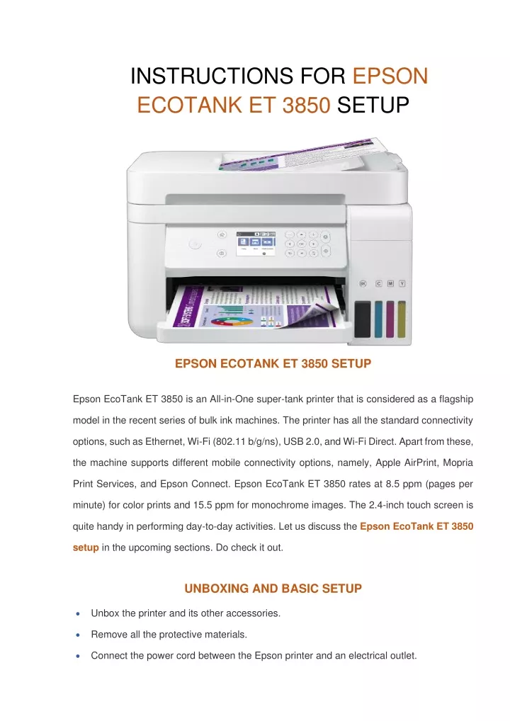 Ppt Epson Ecotank Et 3850 Installation Guide Driver Download Troubleshooting Powerpoint