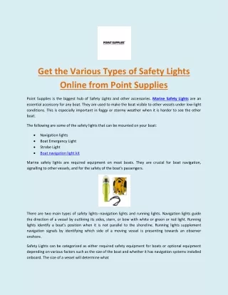 Get the Various Types of Safety Lights online from Point Supplies