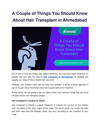 A Couple of Things You Should Know About Hair Transplant in Ahmedabad
