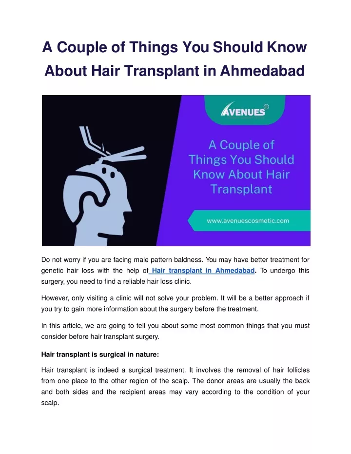 a couple of things you should know about hair transplant in ahmedabad