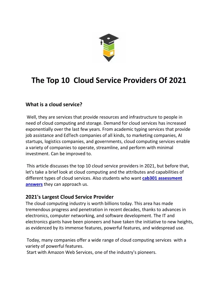 the top 10 cloud service providers of 2021