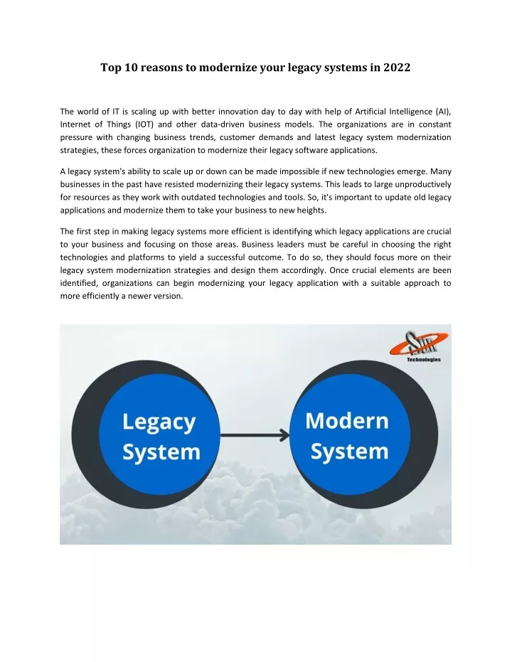 top 10 reasons to modernize your legacy systems