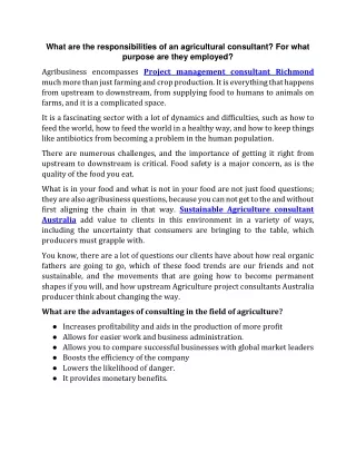 What are the responsibilities of an agricultural consultant For what purpose are they employed