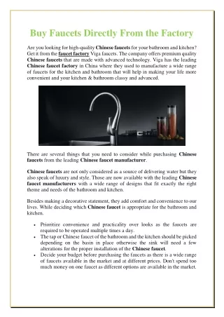 Buy Faucets Directly From the Factory