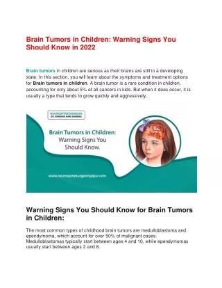 Brain Tumors in Children 2022