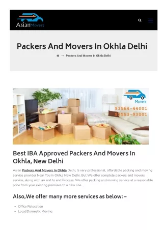 Best IBA Approved Packers and Movers in Okhla, New Delhi