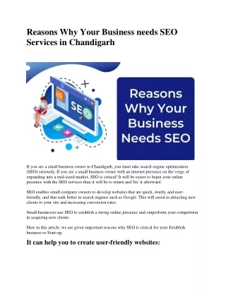 Reasons Why Your Business needs SEO Services in Chandigarh