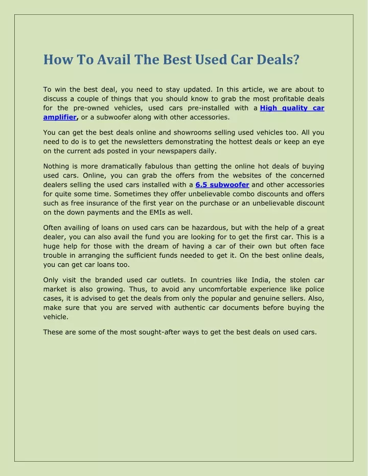 how to avail the best used car deals