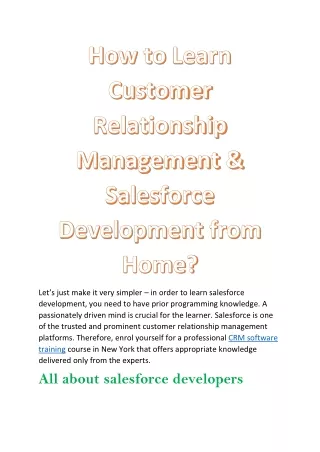 How To Learn Customer Relationship Management & Salesforce Development From Home