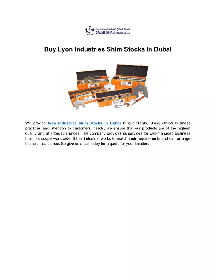 buy lyon industries shim stocks in dubai