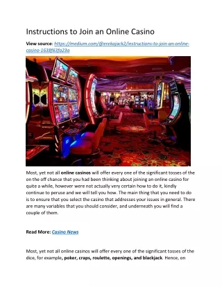Instructions to Join An Online Casino
