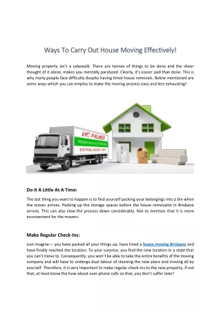 Ways To Carry Out House Moving Effectively